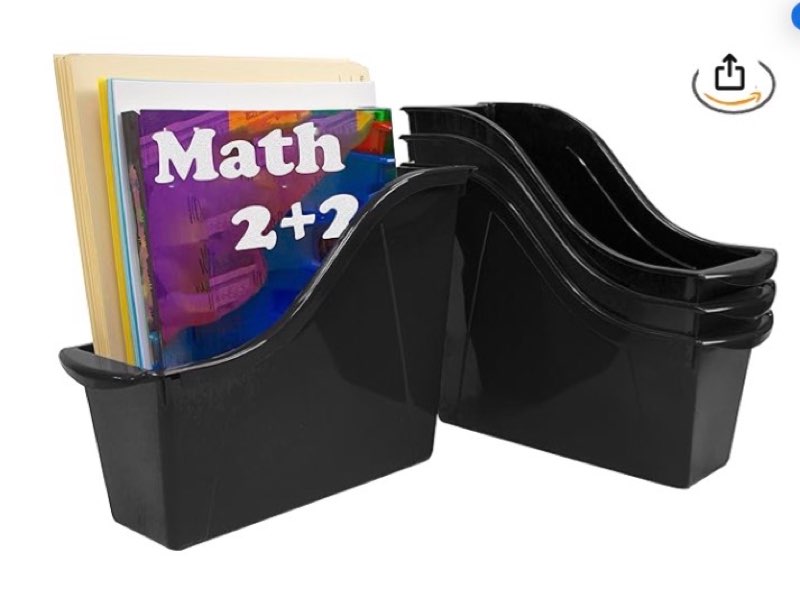 Storex Small Book Bin – Interlocking Plastic Organizer for Home, Office and Classroom, Black, 6-Pack