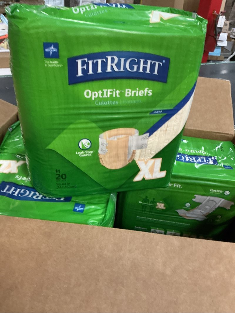 Condition photo showing New/Like New for FitRight OptiFit Extra+ Adult Diapers with leak stop guards, Disposable Incontinence Briefs with Tabs, Moderate Absorbency, X-Large, 57"-66", 20 count (Pack of 4) Case of 80 X-Large