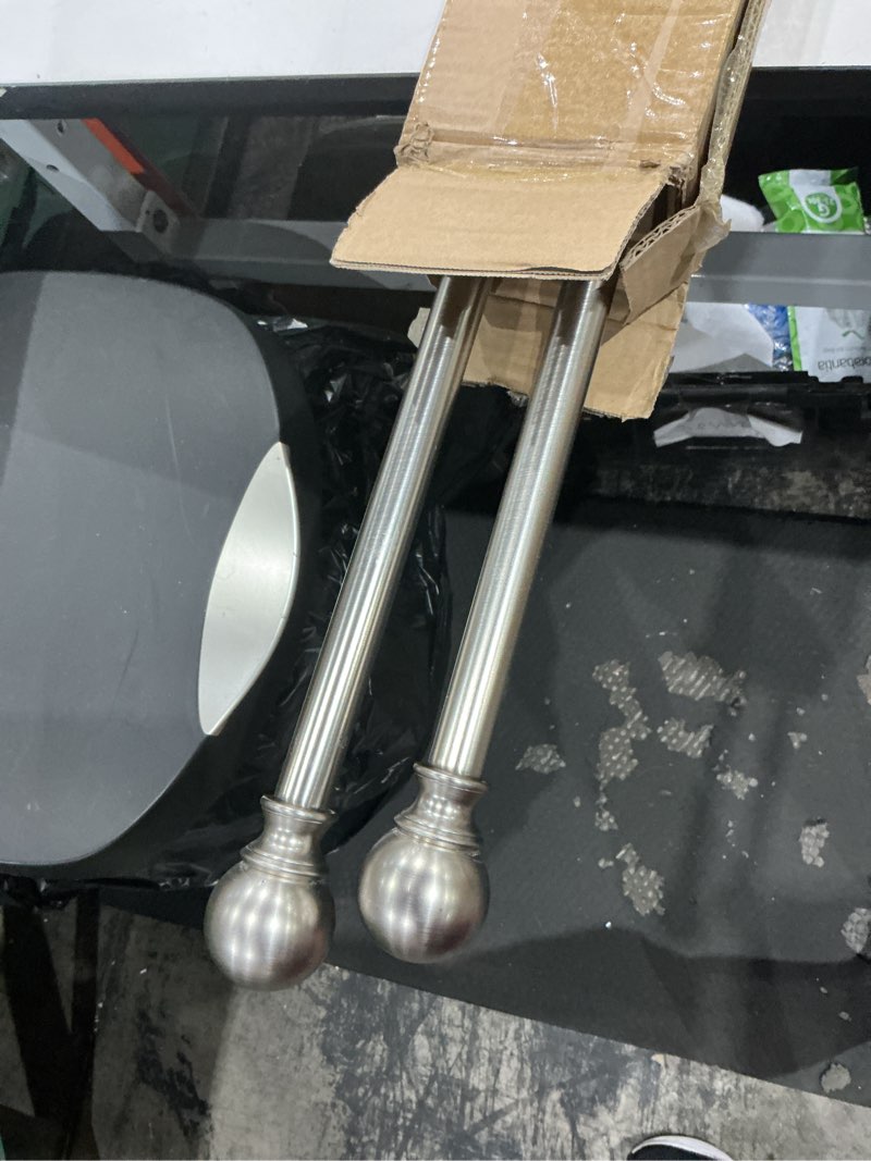 Condition photo showing As Is for double window curtain rods, 1inch back and front rod, 36-72” adjustable length, with same size round finials dual curtain rod, matte nickel matte nickel 36-72"