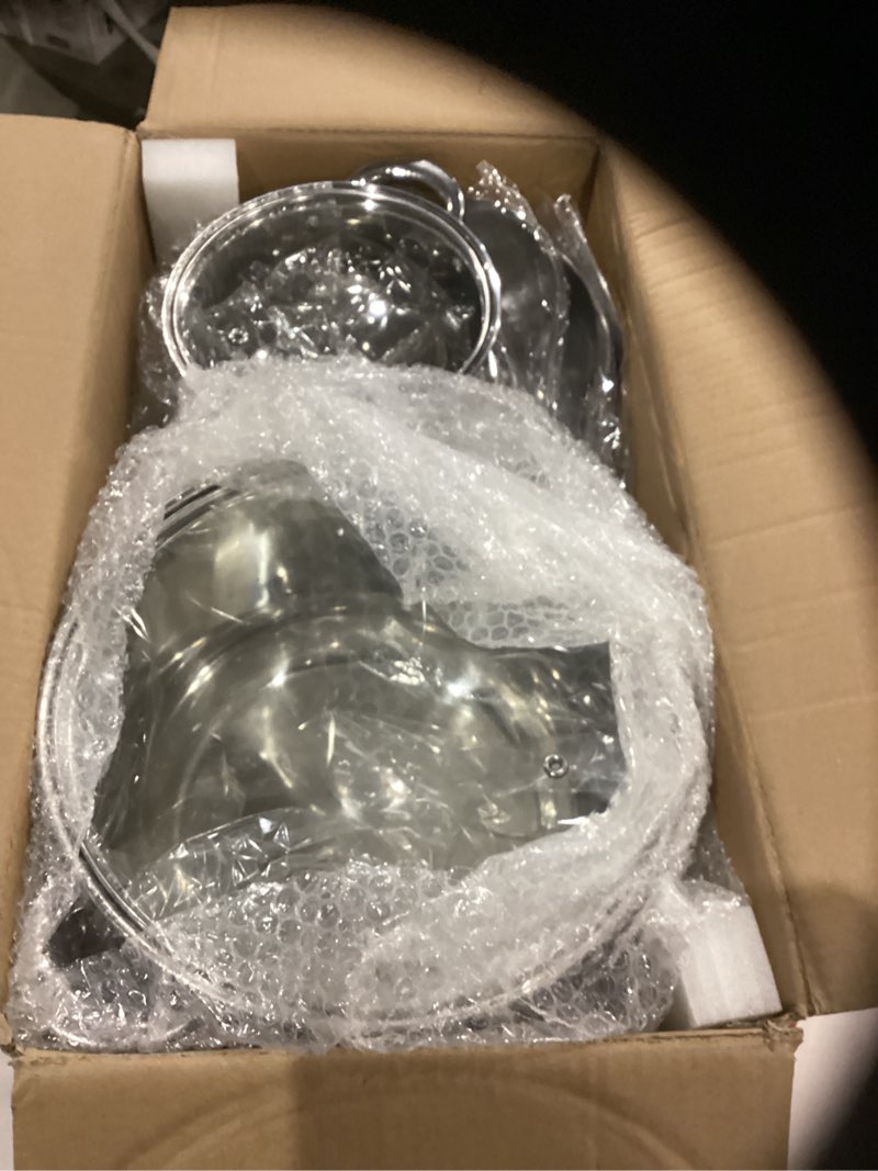 Condition photo showing Good Condition for stainless steel cookware set - 15 pieces pots and pans nonstick pot and pan set includes 1 frying pans, 5 pots, 6 lids and 3 utensils, with stay cooling handle, induction & oven safe silver 15p