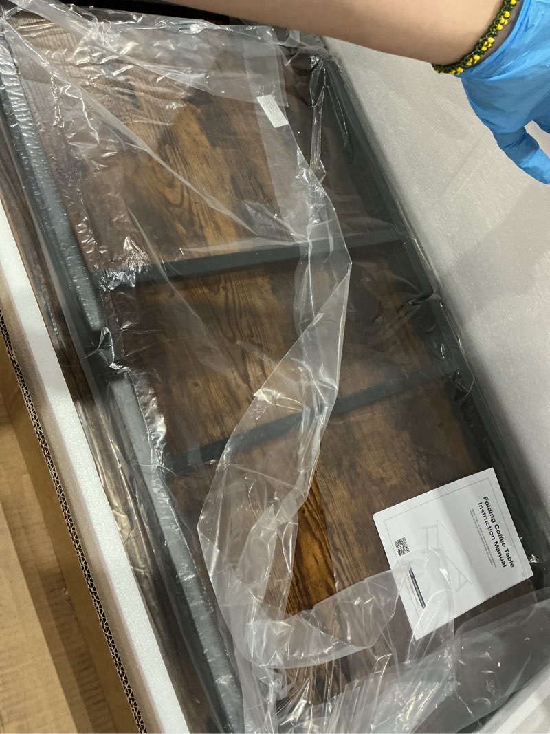Condition photo showing Good Condition for allstand folding coffee table, leg latches portable sturdy floor table desk for sitting on the floor, no assembly low coffee table for living room, home, office, rustic brown, 41.34l×21.65w×15.75h rustic brown opened size: 41.34l"×21.65w"×15.75h"