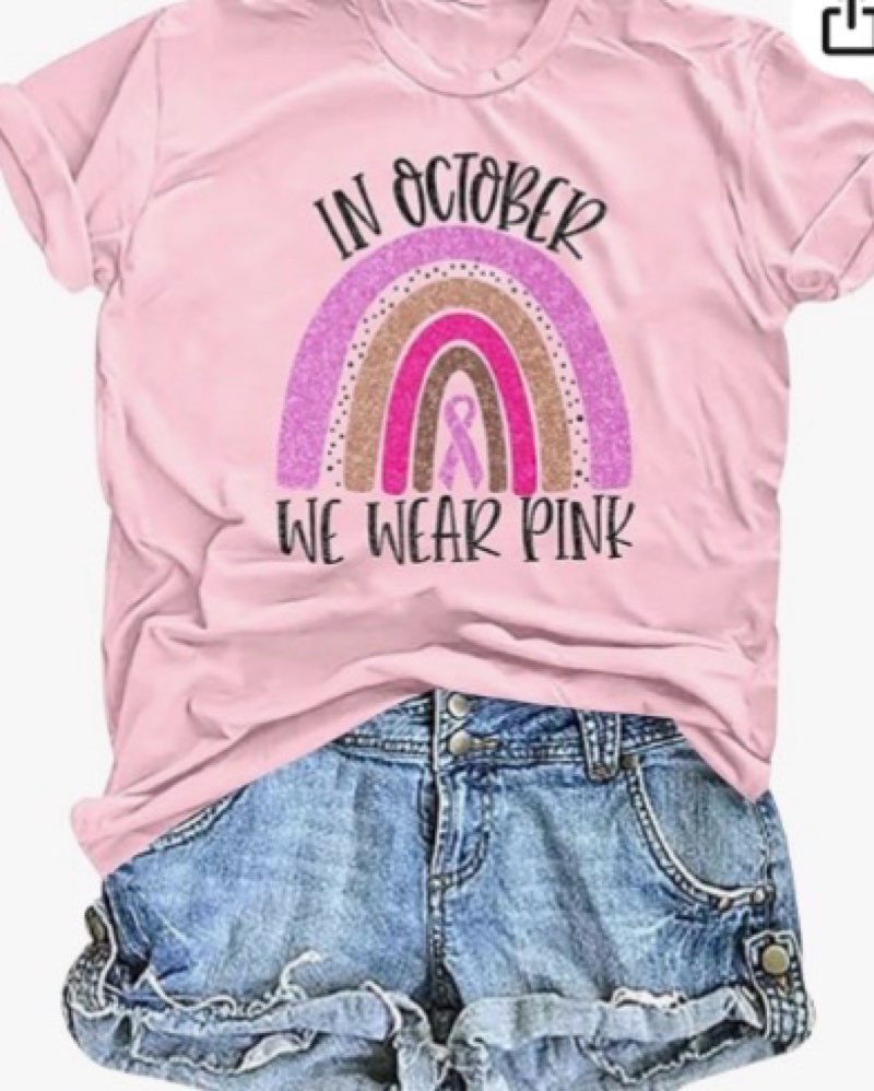 Breast Cancer Shirts for Women: in October We Wear Pink Tshirt Breast Cancer Awareness Tees Rainbow Ribbon Tops Red X-Large