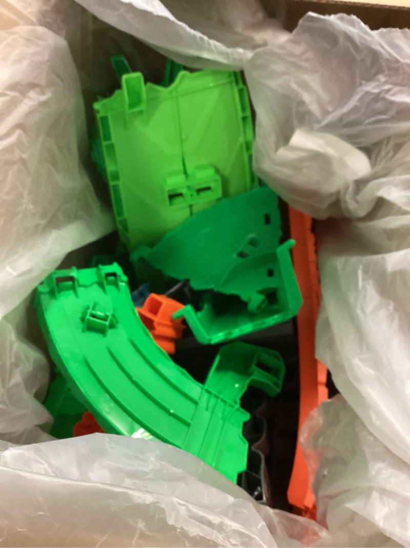 Condition photo showing Good Condition for Hot Wheels Toy Monster Trucks, Sharks vs. Dinos Dragon Destruction Playset with 1:64 Scale Great Bite & Rageasaur, Race to Defeat The Cyborg Nemesis Dragon Track Set