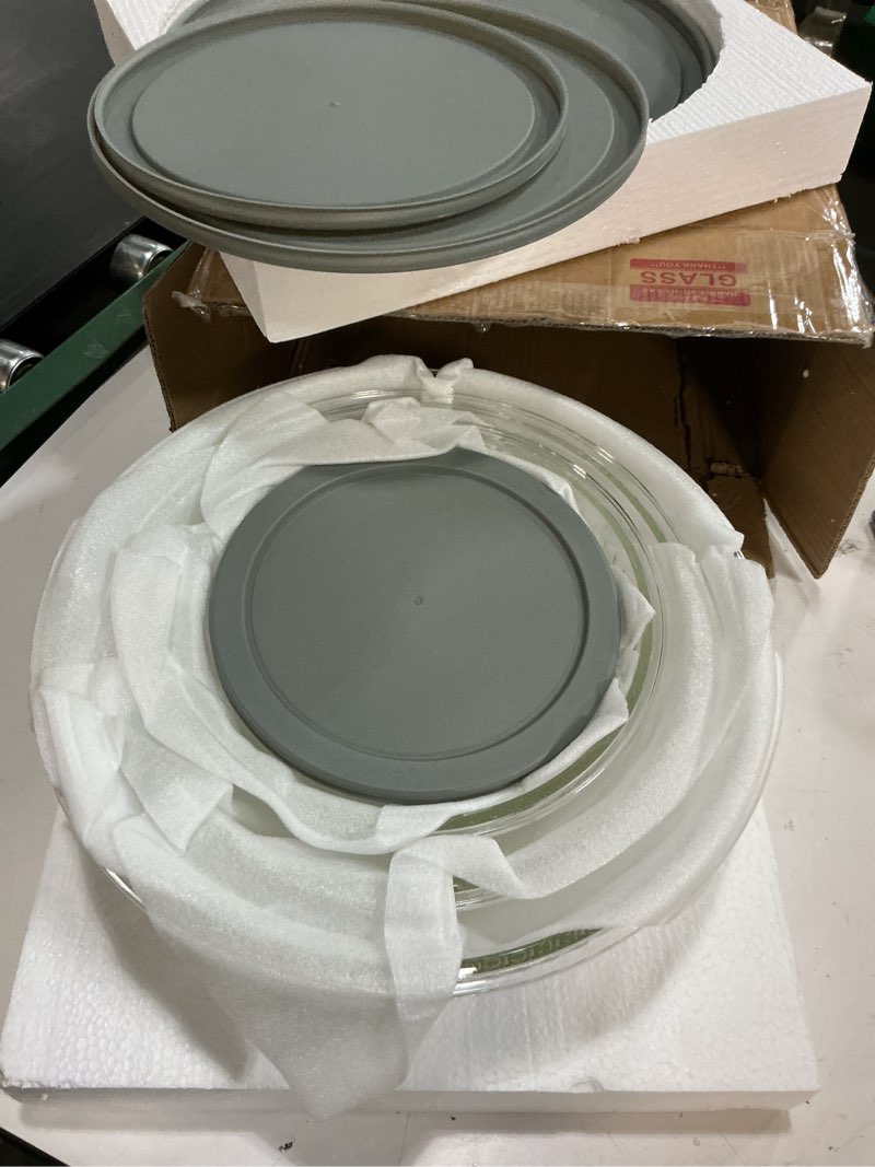 Condition photo showing Good Condition for 8pc Ribbed Glass Mixing Bowls with Leakproof Airtight Lids - BPA-Free Meal Prep Stackable Space Saving Nesting, Kitchen Baking Food Storage & Serving Containers - Microwave, Freezer, Dishwasher Safe.