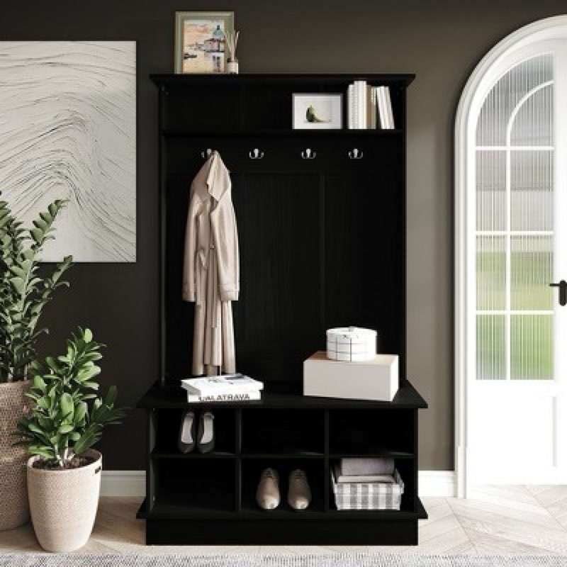 Castle Place Modern Black Storage Hall Tree, Black