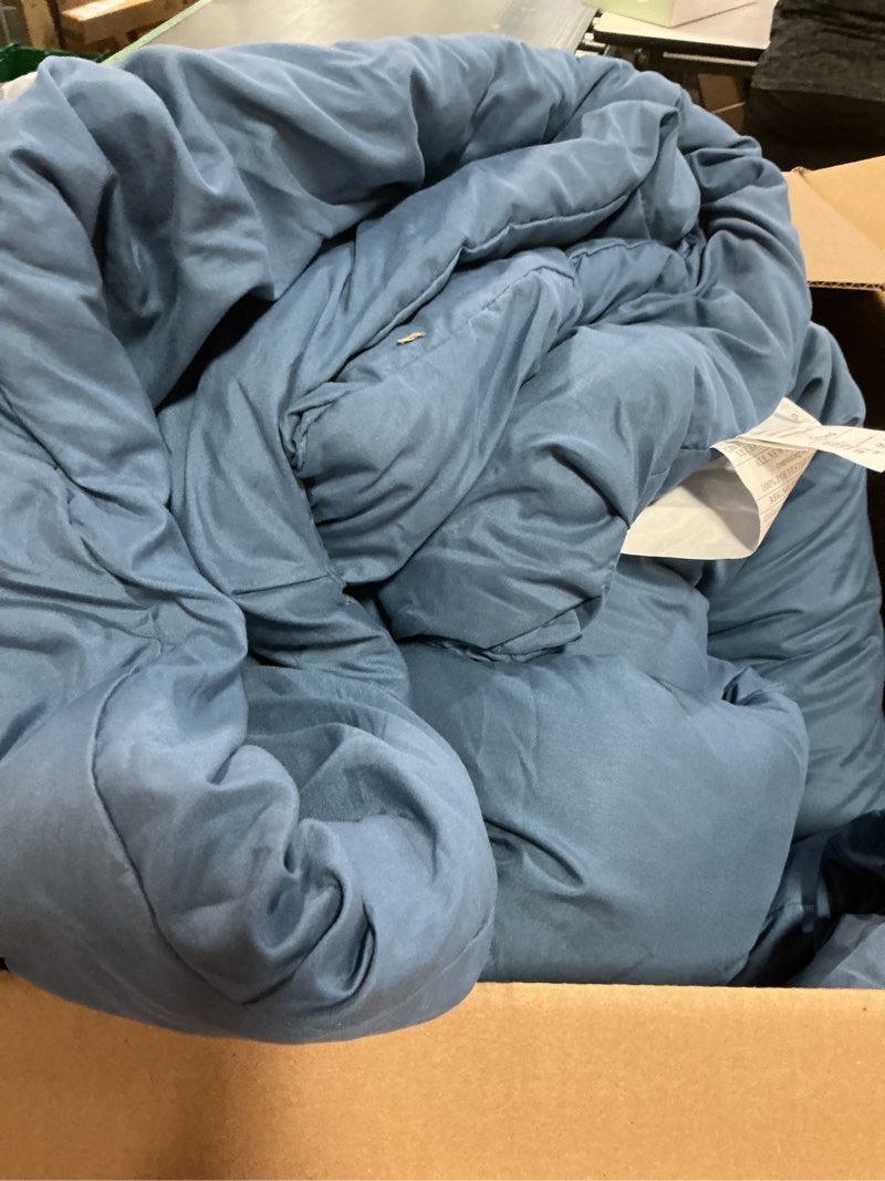 Condition photo showing As Is for CozyLux King Size Comforter Set Grayish Blue, 3 Pieces Pintuck Bed in A Bag Blue Comforter King Size, Pinch Pleat Bedding Set with All Season Comforter, Sheets, Pillowcases & Shams Grayish Blue King