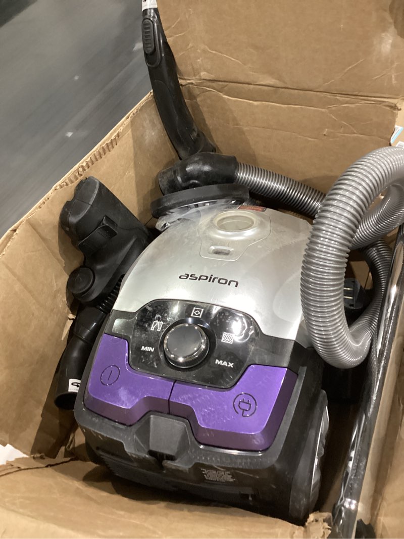 Condition photo showing As Is for aspiron canister vacuum,1700w/45kpa bagged vacuum cleaner,5l large capacity,auto cord rewind,hepa filter,low noise,8m cleaning radius,variable power control,easy to push,hard floor,pet,carpet