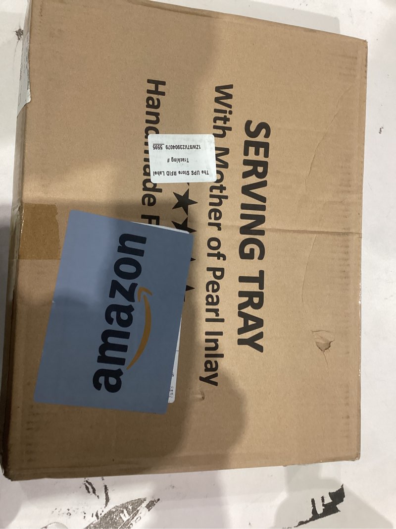 Condition photo showing Good Condition for CLAYNIX Serving Tray 15.7" X11.8", Lacquer Mother of Pearl Inlay Mosaic Tray, Rectangle Wooden Marble Tray with Handles Trays for Tea, Breakfast in Bed, Table (Blue) Leaf Style