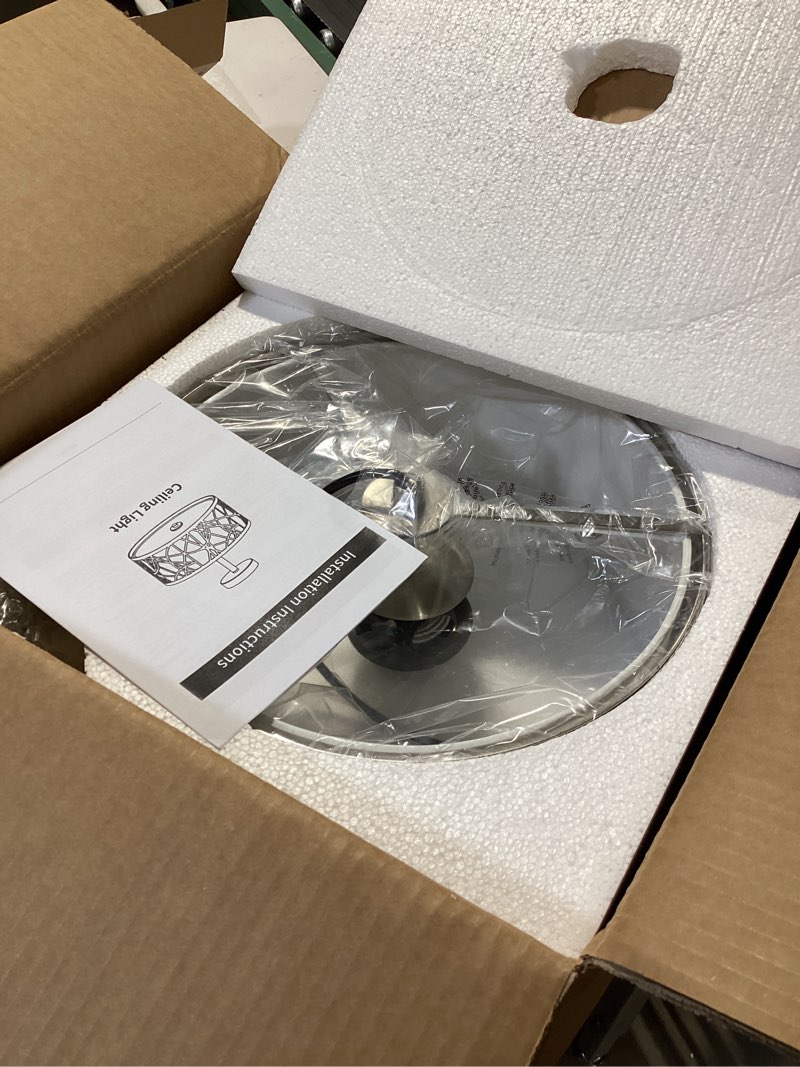 Condition photo showing Good Condition for BUXVRCS Semi Flush Mount Ceiling Light, Unique 3-Light Drum Light Fixture with Fabric Shade, Kitchen Light Fixtures Ceiling Mount, Modern Close to Ceiling Lamp for Living Room (Brushed Nickel)