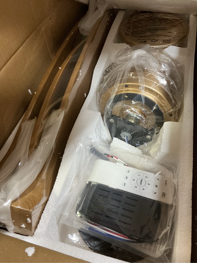 Condition photo showing New/Like New for modern indoor ceiling fan with light remote control,3 solid wood blades,6 speed dc motor,22w dual color led, outdoor ceiling fan chandelier for living room,bedroom,patio,dining room (glossy gold 48in) rose gold 48inch