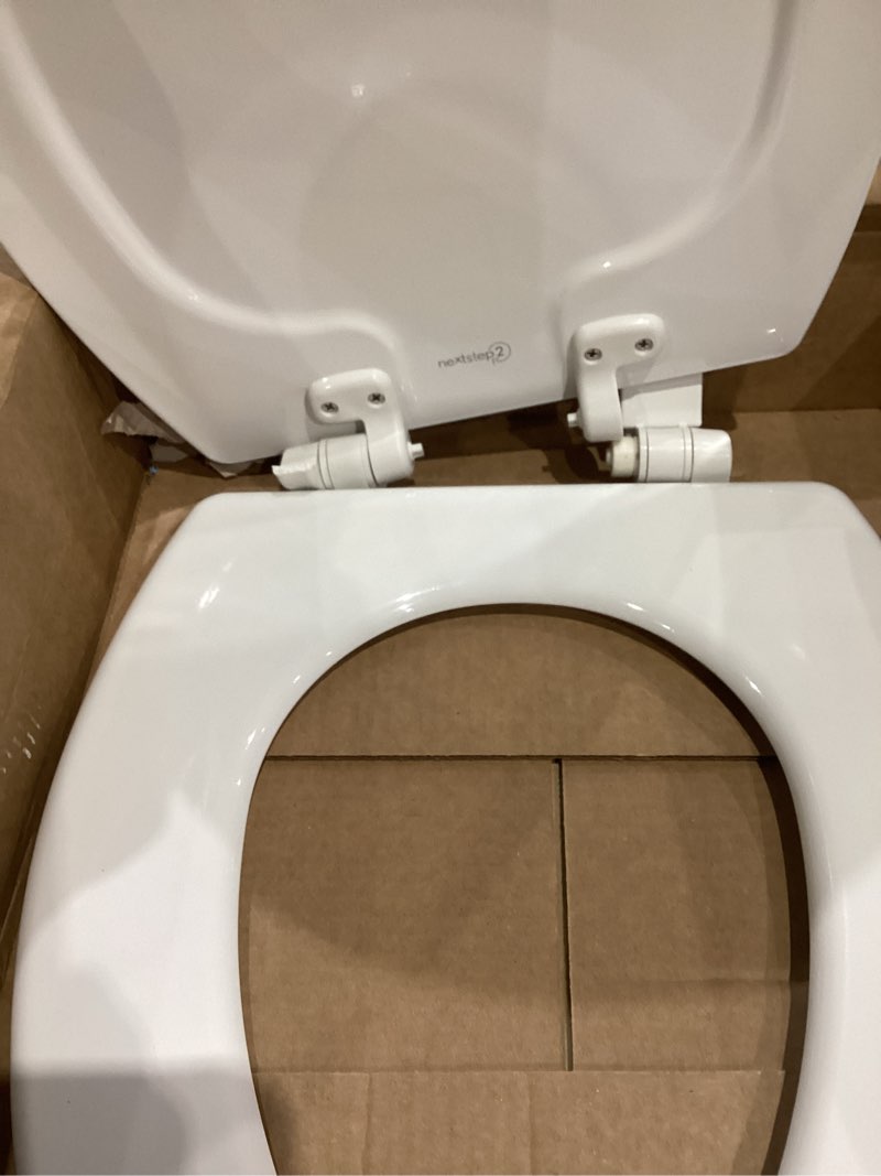 Condition photo showing As Is for mayfair nextstep2 toilet seat with toddler potty training seat built-in, slow close, easy clean, magnetic removable kids seat, made in usa, elongated, white