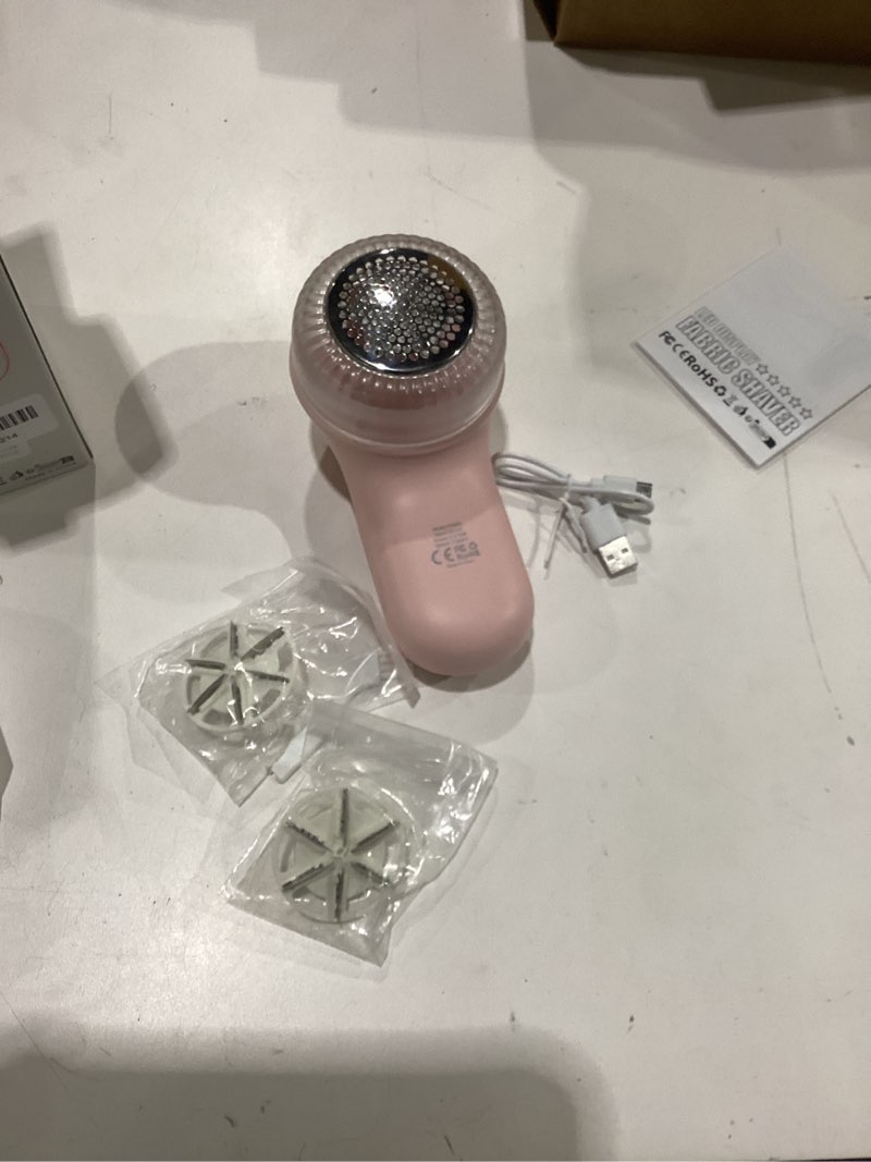 Condition photo showing New/Like New for coldsky fabric shaver, rechargeable lint shaver with digital display, portable sweater defuzzer with 3 speeds, 6 leaf blades and safety lock, electric lint remover for clothes, sweater (pink)