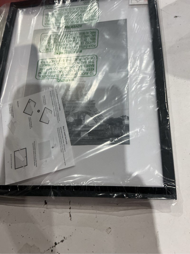 Condition photo showing As Is for upsimples 12x16 picture frame, display pictures 8.5x11 with mat or 12x16 without mat, wall hanging photo frame, black, 1 pack black 12x16