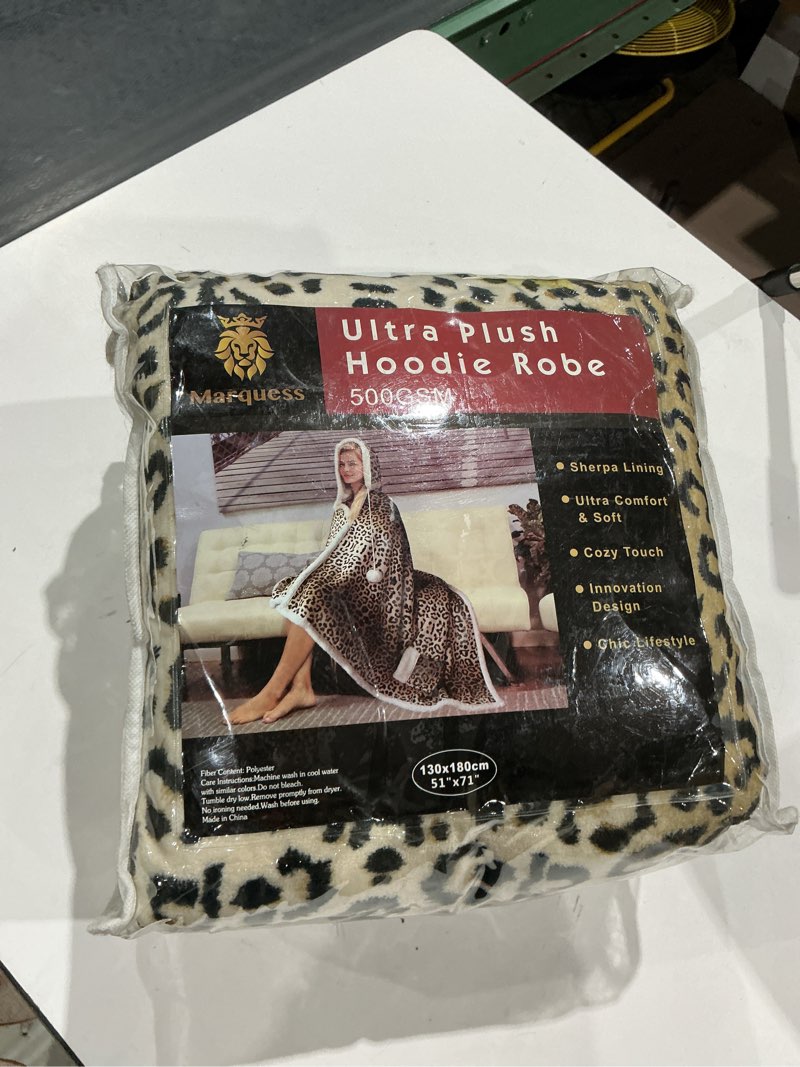 Condition photo showing Good Condition for marquess thick wearable blanket warm throw wrap shawls with 2 pockets, hooded robe cuddle fleece & sherpa plush animal print design 51x71''(brown)