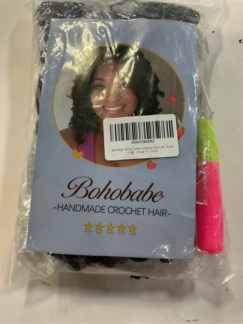 Condition photo showing Good Condition for bohobabe feather crochet hair 16 inch 100 strands miracle knots hair extensions for black women pre-separated invisible synthetic deep wave burmese curly crochet hair (1b) 16 inch 100strands 1b