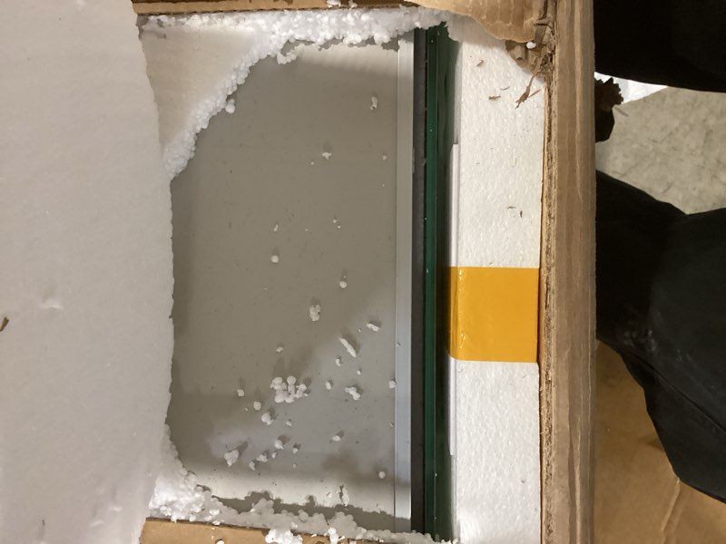 Condition photo showing As Is for 30x30 Inch Medicine Cabinet with Lights, AL Alloy Frame, Plug-in or Hardwired, Recessed or Wall Mount, Mirror Doors/3 Colors/Dimmable/Interior Sensor Light/Defog,2 Outlets & USBs,2 Shelves