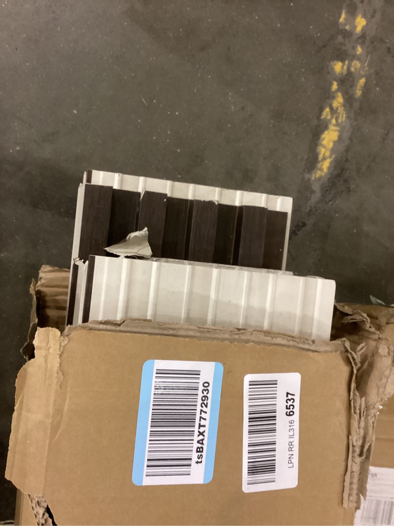 Condition photo showing As Is for WPC Slat Wall Panels, 8 Pack Accent Slat Wood Slats for Wall and Ceilings, Acoustic Panels for Interior Wall Modern Décor, Black Brown, 95 x 6 in Black/Brown