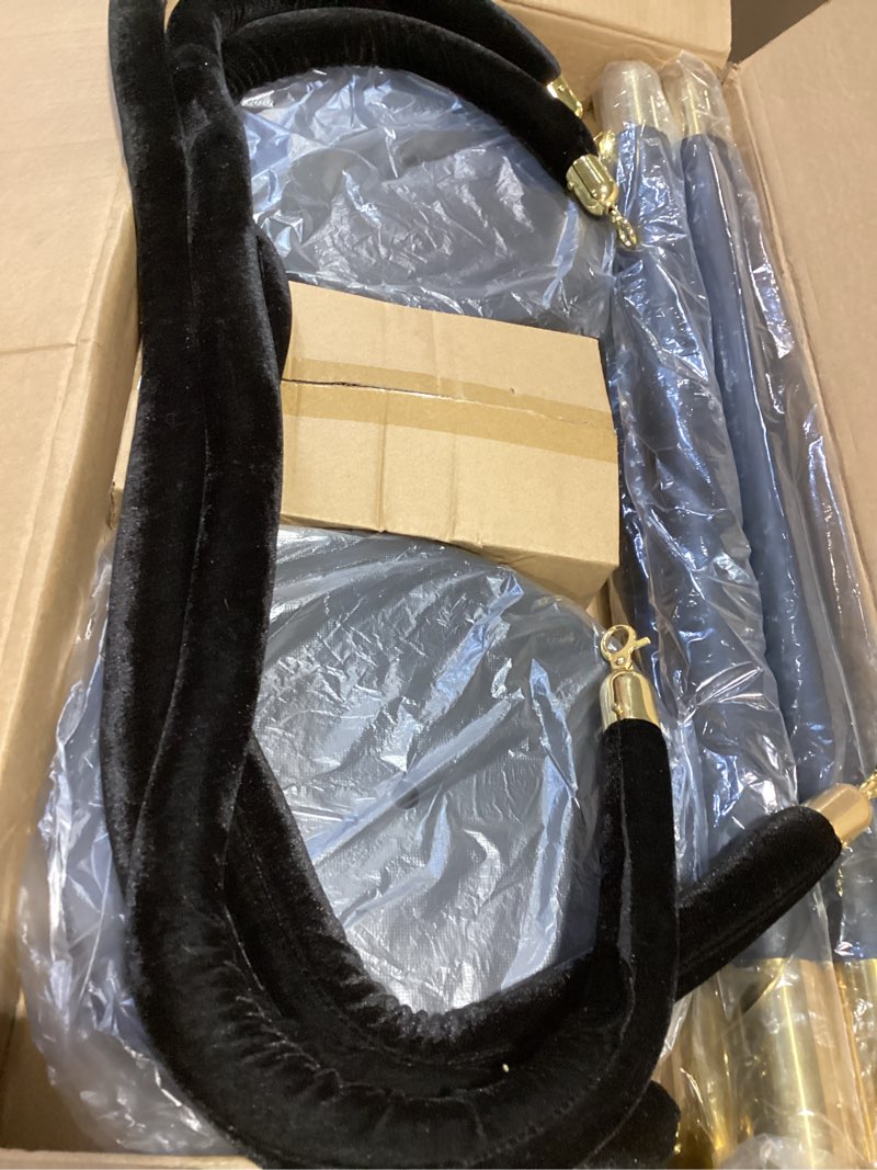 Condition photo showing Good Condition for kaiyomi 4pcs stanchions and velvet rope, crowd control barrier (gold&black) | water or sand-fillable base, 5 feet velvet ropes and posts poles for red carpet formal occasions ball dec golden & black (ball) 4