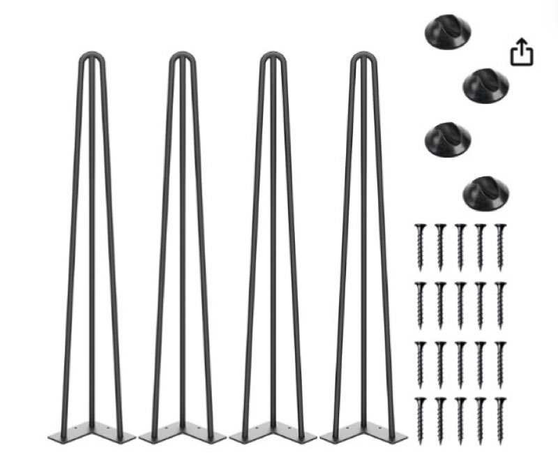 smartstandard 28 inch hairpin table legs, 3 steel rods 1/2 inch pipe diameter, 800lbs load capacity, mid-century style for coffee table, side table, night stand (black, 4pcs)