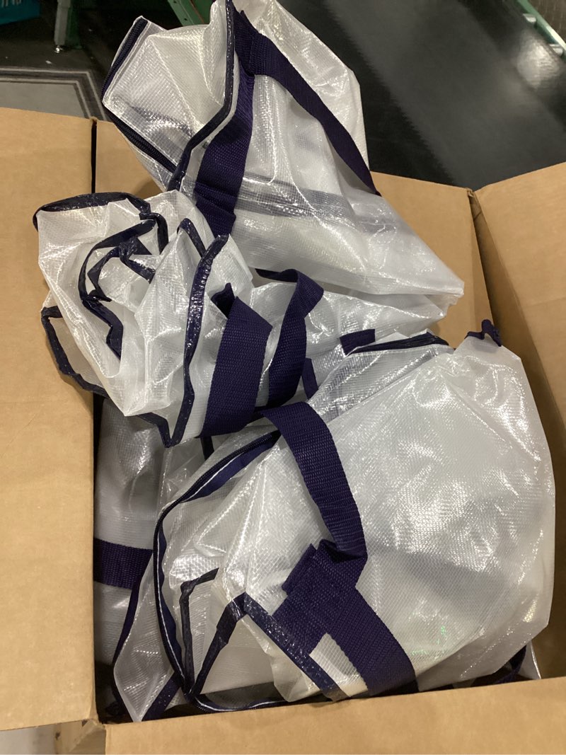 White/clear hard plastic duffle bags navy blue strapsh