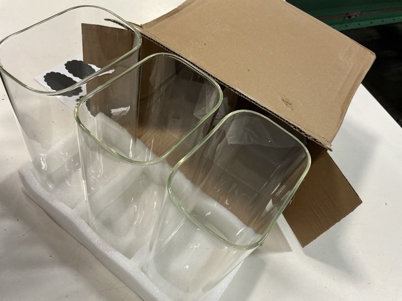 Condition photo showing Good Condition for 54oz 3pcs rectangle glass storage containers with lids, glass jars with bamboo lids, clear food storage jar, sugar coffee containers, pantry container for pasta, rice, flour, oats, tea 53oz*3