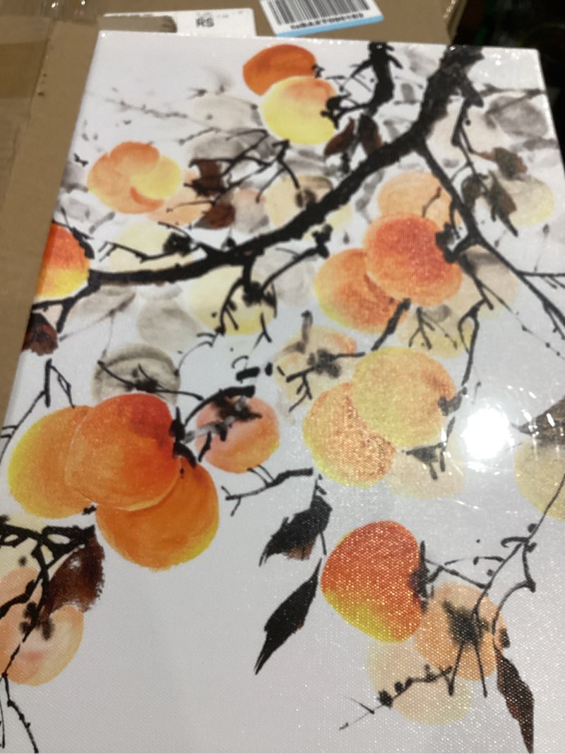 Condition photo showing New/Like New for Canvbay Asian Wall Art Traditional Chinese Ink Style with 'May everything go as you wish' Quote Canvas Prints Persimmon on Branch Painting Pictures Oriental Poster Framed for Home Decor 16x24inch 24"L x 16"W Persimmon