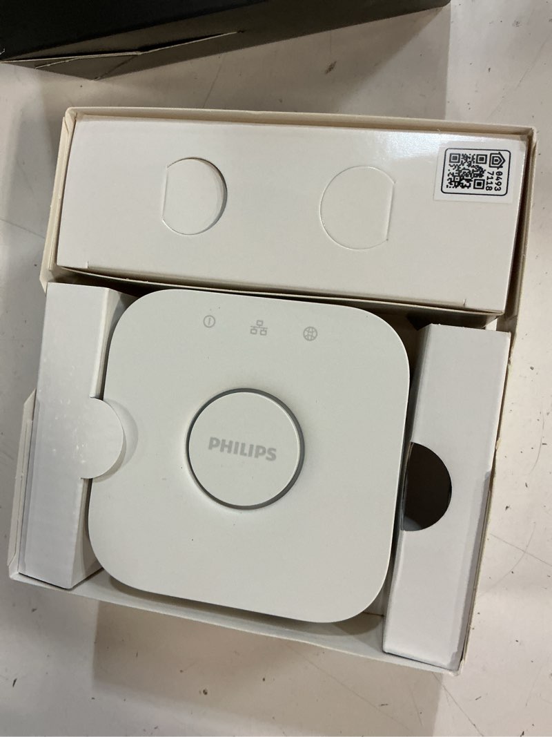 Condition photo showing Good Condition for philips hue bridge, unlock the full potential of hue bridge system, multi-room and out-of-home control, create automations and zones, smart lighting hub, works with voice and matter-compatible bridge only 1 count (pack of 1)