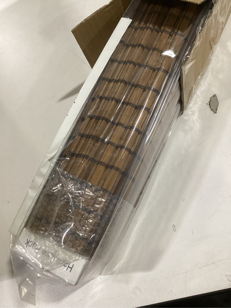 Condition photo showing Good Condition for LazBlinds Cordless Blackout Bamboo Roman Shades, Room Darkening Blinds for Interior Windows, Thermal Insulated Roll Up Bamboo Blinds for Home & Patio, 25" W x 64" H, Penang Teak Blackout - Penang Teak 25" W x 64" H