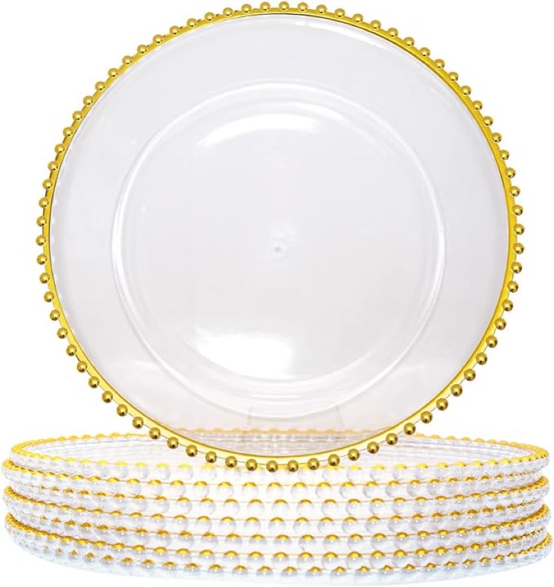 13-Inch Acrylic Clear Charger Plates Set of 50pcs - Elegant Decorative Dinner Plates for Wedding Reception, Holiday Party, Family Gathering & Daily Table Setting