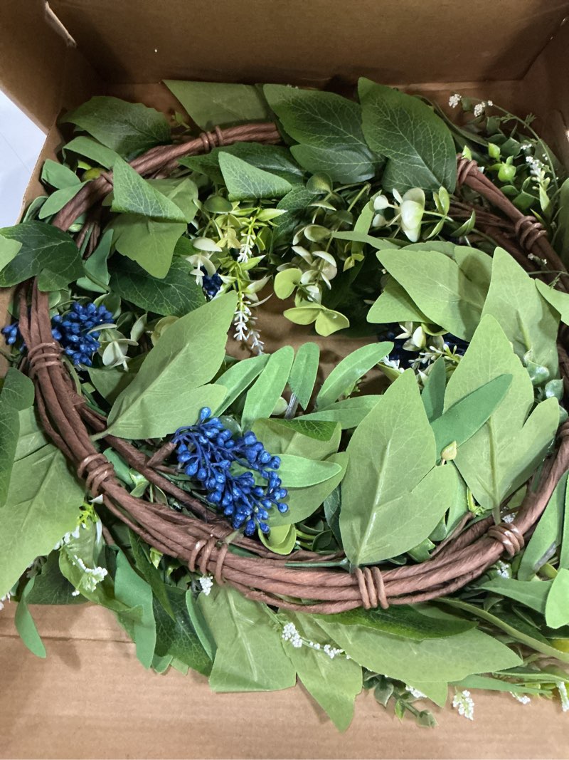 Condition photo showing Good Condition for homekaren wreaths for front door 22", door spring wreath with eucalyptus olive boxwood leaves, greenery wreath door decoration for spring summer all season home and outdoor 22 inch