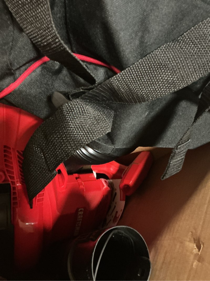 Condition photo showing As Is for craftsman 3-in-1 leaf blower, vacuum and mulcher, backpack blower up to 260 mph, 12 amp, corded electric leaf collector (cmebl7000) 260 mph blower/vac