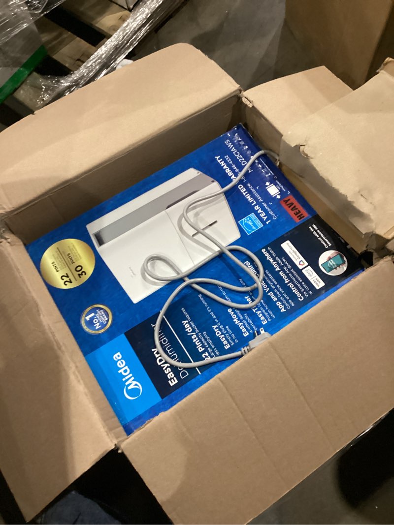 Condition photo showing As Is for midea 1,500 sq. ft. energy star certified dehumidifier with reusable air filter 22 pint - ideal for basements, large & medium sized rooms, and bathrooms (white) 1,500 sq. ft. - wifi