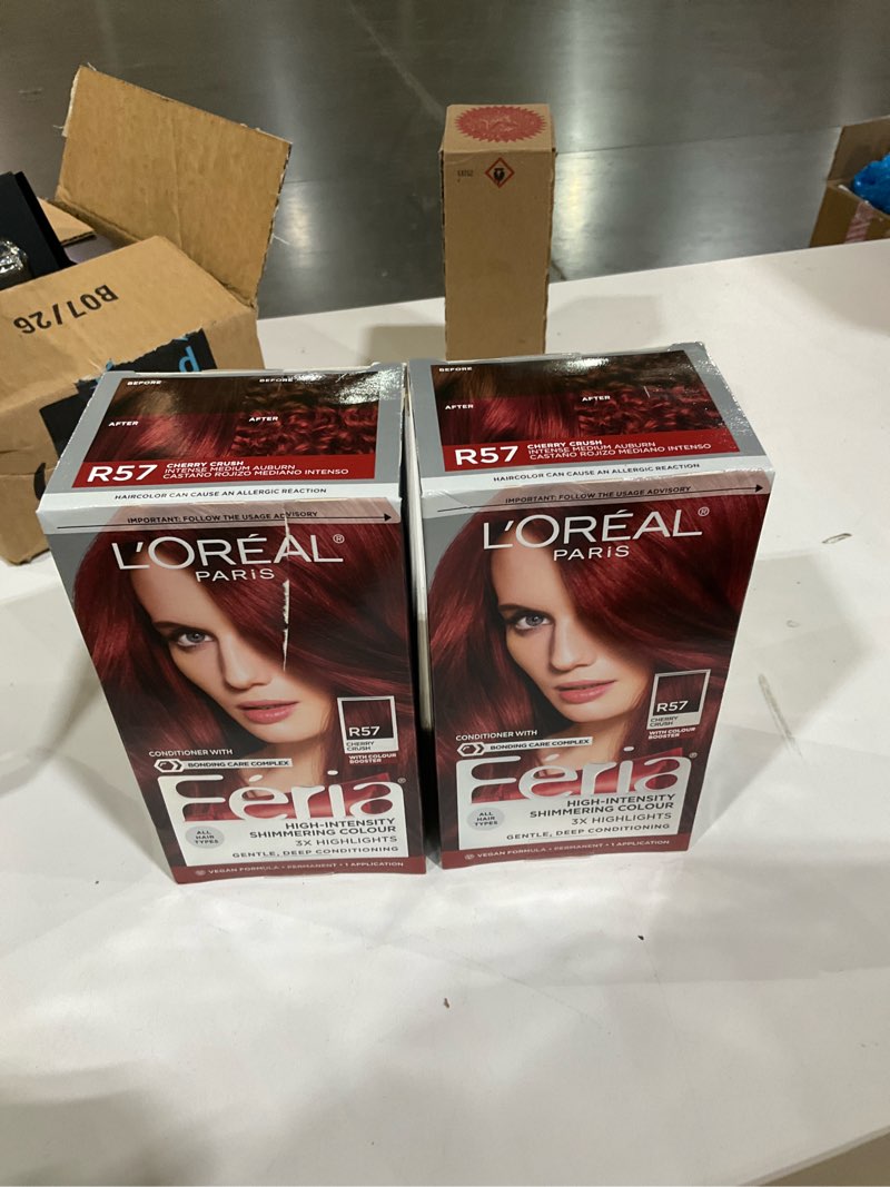 Condition photo showing Good Condition for L'Oreal Paris Feria Multi-Faceted Shimmering Permanent Hair Color, R57 Intense Medium Auburn, Hair Dye Kit, Pack of 2
