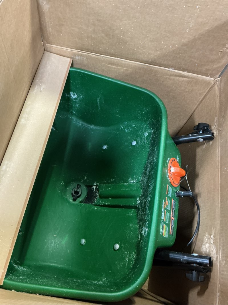 Condition photo showing As Is for Scotts Turf Builder EdgeGuard DLX Broadcast Spreader for Seed, Fertilizer, Salt, Ice Melt, Holds up to 15,000 sq.ft. Product Deluxe