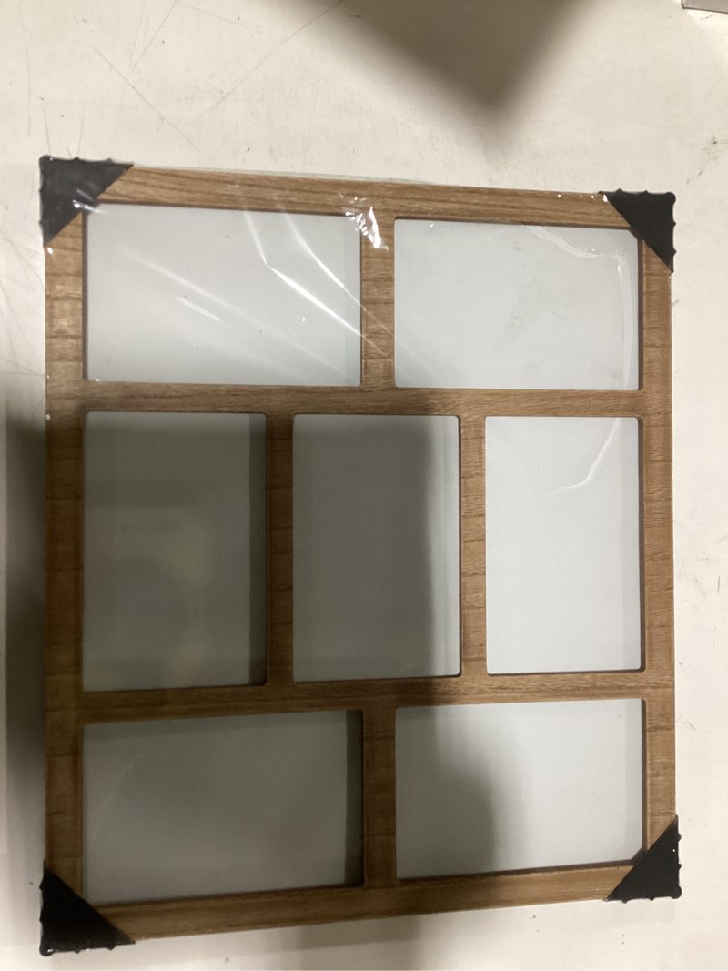 Condition photo showing New/Like New for YESKAY 4x6 Picture Frame Collage for Wall Decor, Multiple Photo Collage Frames with Tempered Glass, 7-Opening for 4 x 6 Picture Frames, Rustic Brown, 1 Pack Rustic Brown 4x6 - 7 Opening(OD:13.3X15.4in)