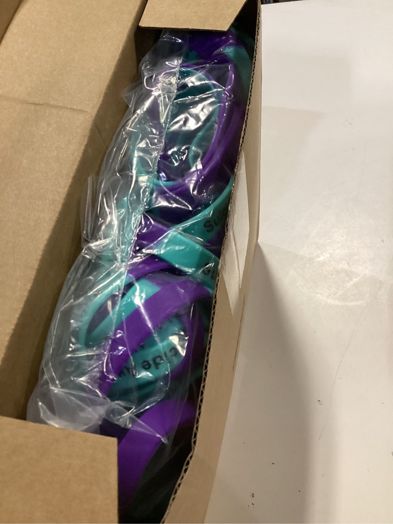 Condition photo showing New/Like New for Shappy 200 Pcs Suicide Prevention Awareness Silicone Wristband Teal and Purple Mental Health Stretch Wristbands Suicide Awareness Wristband for Women Men Teen Mental Health Care Activities
