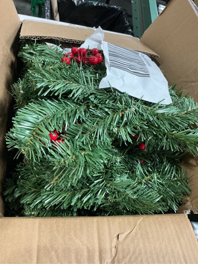Condition photo showing Good Condition for Extra Thick & Lush - 9 Ft by 12 Inch Prelit Christmas Garland with 50 Lights Timer, Real Touch Cedar Garland, 175 Tips Realistic Soft Battery Operated Red Berry Pinecones Xmas Garlands Indoor Outdoor 9 Ft Warm White Lights