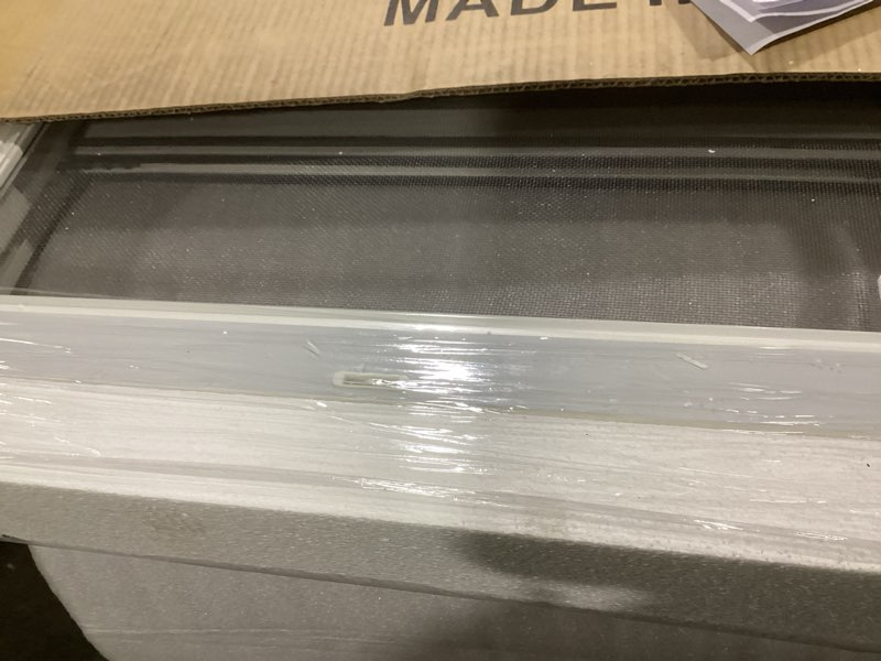 Condition photo showing As Is for vinyl double hung sliding window, 24" x 24" household window with double-pane insulated tempered glass and fiberglass screen for house, mobile home (white) 24x24 in white