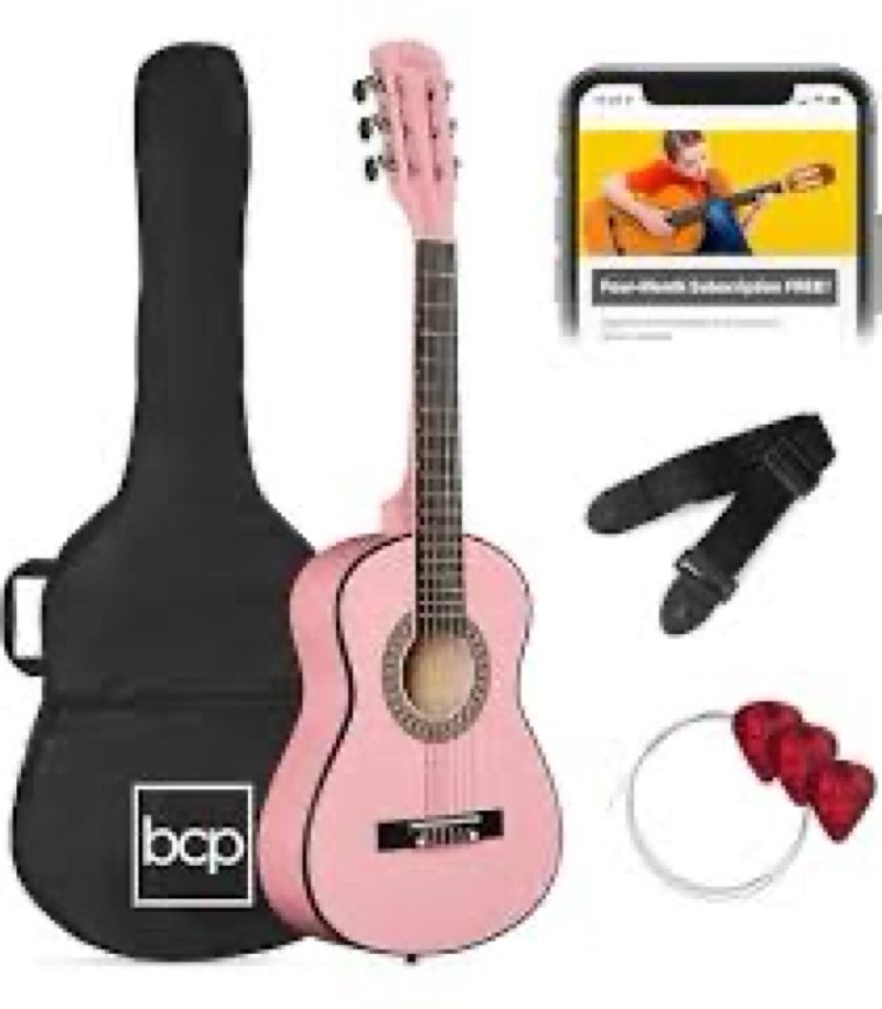 classical acoustic guitar for kids by masterplay- 30” beginner guitar for learners- accoustic string guitar starter kit: guitar bag, tuner, strap, extra strings, picks, wash cloth, capo (black)