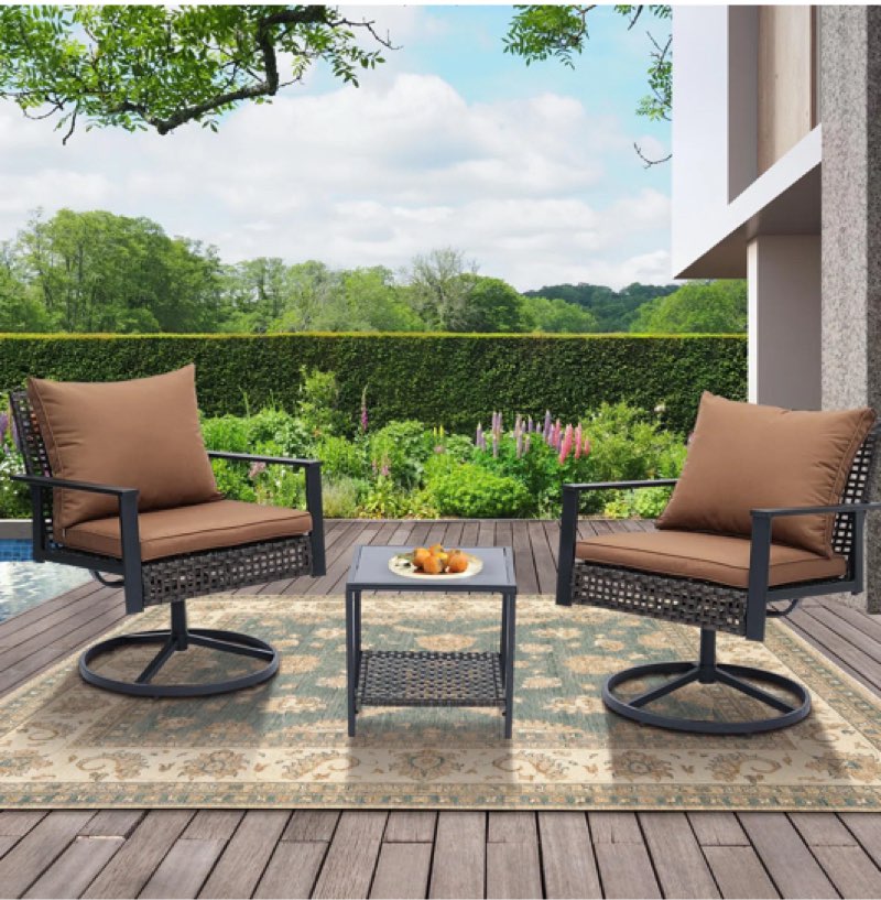 3 Pieces Patio Outdoor Furniture Set with 2-Tier Coffee Table (incomplete, 1 box only)