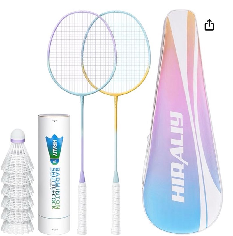 hiraliy badminton rackets set for backyards, badminton set, includ 2/4 rackets, 6/12 birdies, 1 carrying bag, outdoor game for adult family beginner