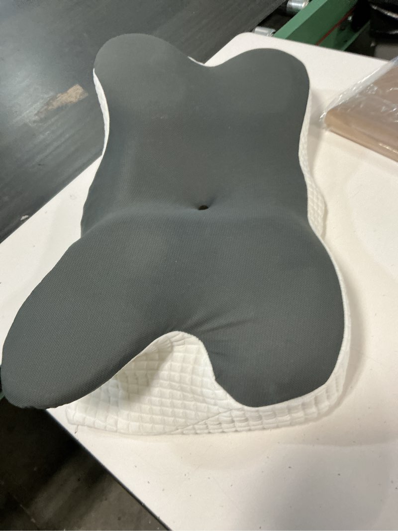 Condition photo showing Good Condition for cervical neck pillow for pain relief, ergonomic neck pillow for sleeping, contour orthopedic side sleeper pillow for back stomach sleepers bed pillow with pillowcase dark grey with white
