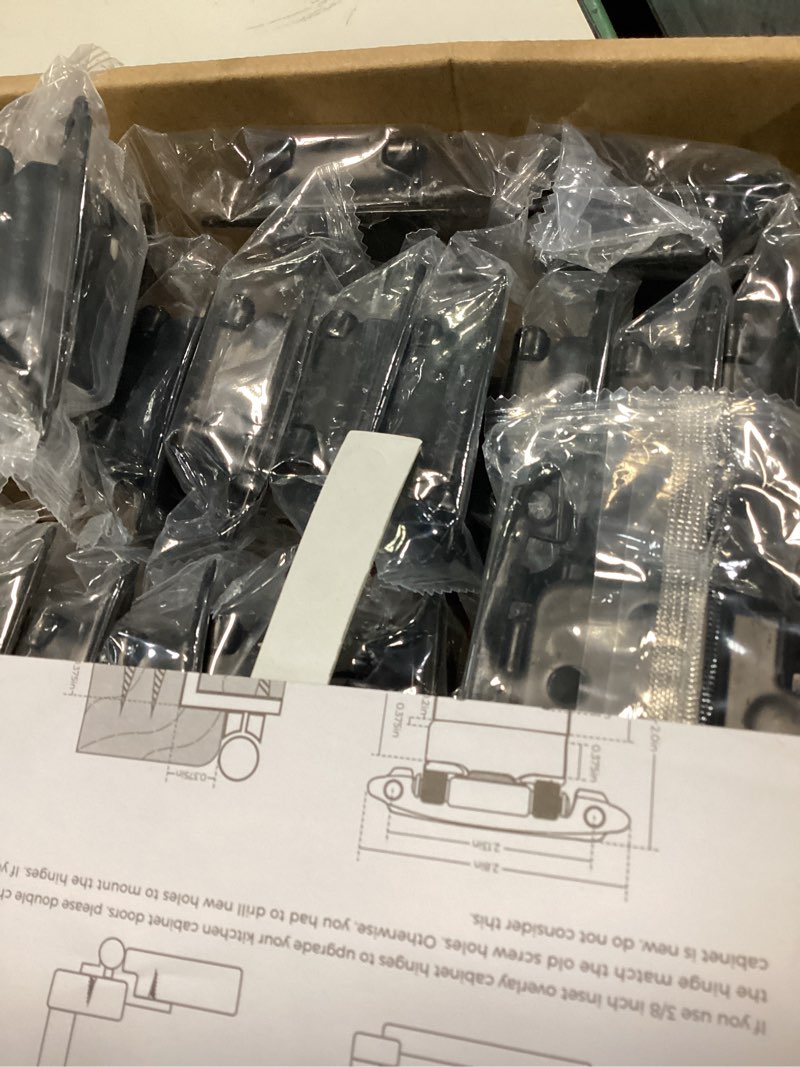 Condition photo showing Good Condition for ravinte 60 packs (30 pairs) 3/8" inset matte black cabinet hinge, self closing hinges for kitchen/bathroom/furniture cabinets & doors. decorative hardware with door bumper. 60 matte black