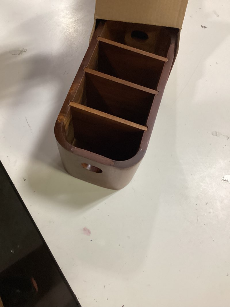 Condition photo showing Good Condition for ?Acacia Wood Remote Control Holder, Bonfixe Removable Desk Organizer with 4 Compartments & 4 Protective Pads, Easy Storage? TV Remote Holder for Living Room, Bedside Caddy, Office Supplies