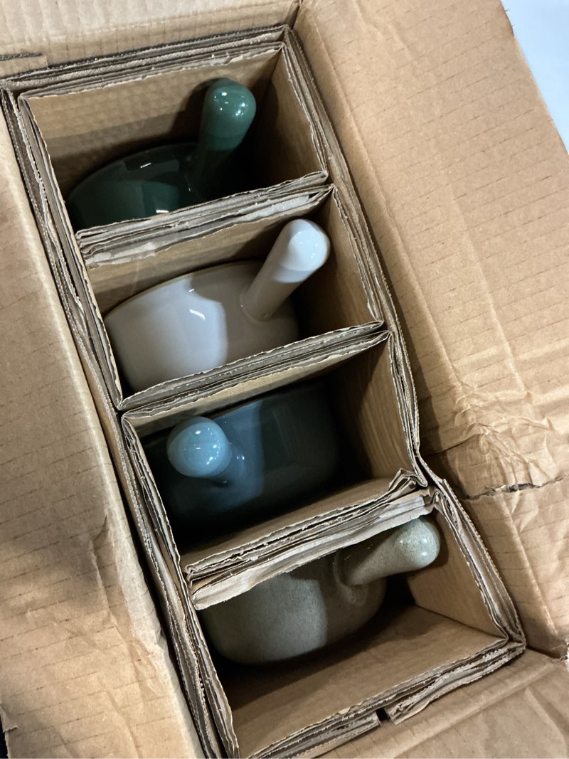 Condition photo showing New/Like New for monito 16oz french onion soup bowls, ceramic soup bowls with handles, stackable soup crocks oven safe for chili, beef stew, cereal,casseroles microwave & dishwasher safe, set of 4 earthy tones 16oz