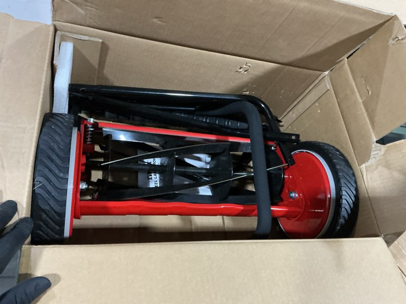 Condition photo showing Good Condition for ework push reel lawn mower, 23-inch manual lawn mower with 4 adjustable cutting heights, 5-blade cutting system, sponge-wrapped handle, tool-free assembly, reel mowers for garden, small yard red