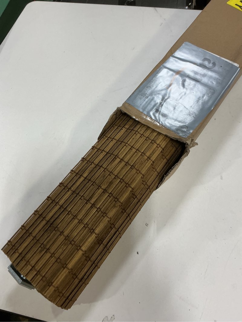 Condition photo showing As Is for LazBlinds No Tools No Drill Cordless Bamboo Roman Shades, Light Filtering Window Treatment, Roll Up 