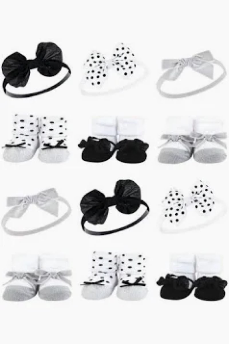 Hudson Baby Infant Girl Headband and Socks Giftset, Black Silver, One Size