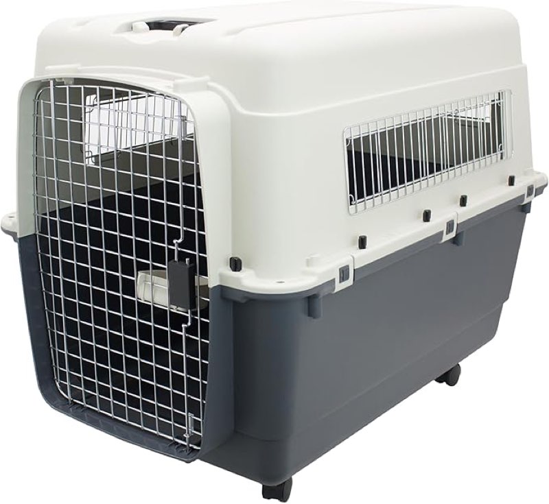 SportPet Designs Plastic Kennels Rolling Plastic Wire Door Travel Dog Crate, XXL( color is Black)(similar no same)