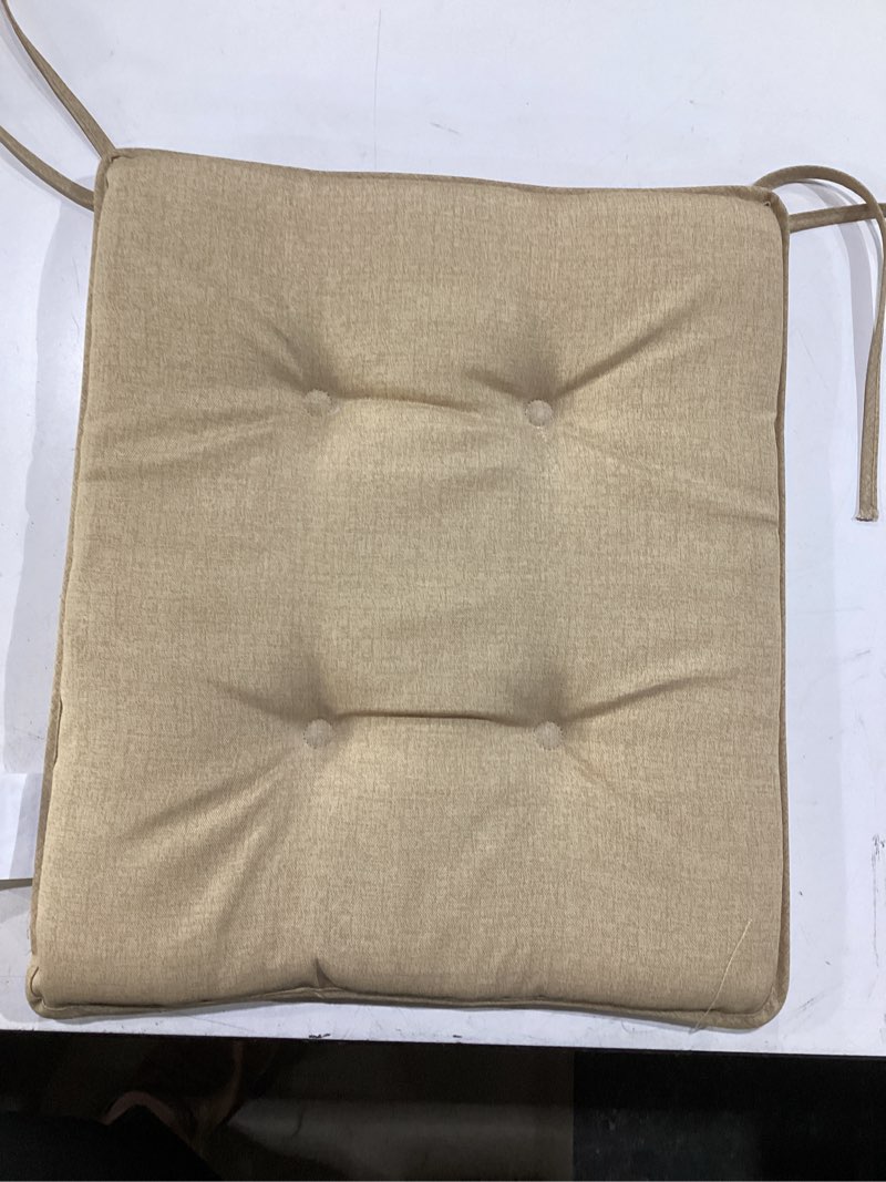 Condition photo showing As Is for **only one cushion**klear vu porch rocking chair cushion set for indoor and outdoor use, assembled in the usa, easy to clean stylish seat and back pads with fabric ties, 20\" x 17\" x 2\", solid birch